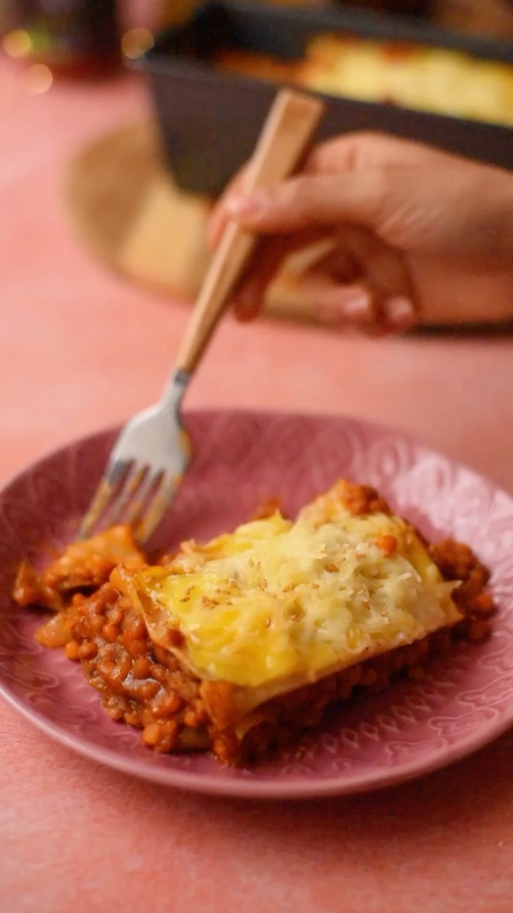 Lasaña de boloñesa de lentejas
